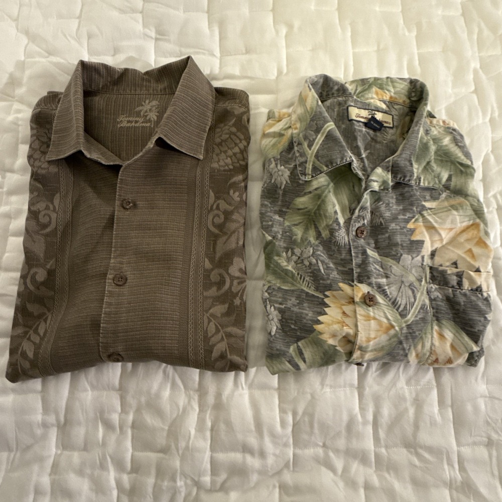 Tommy‎ Bahama Hawaiian Shirts Lot of 2 100% Silk Button Up Short Sleeve Men's L